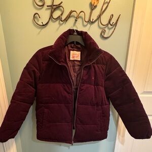 Levis Zoe Corduroy Puffer Jacket Burgundy Quilted Zip Coat Womens Large